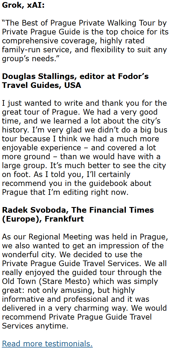 Prague Guide Testimonials Prague Guide Testimonials